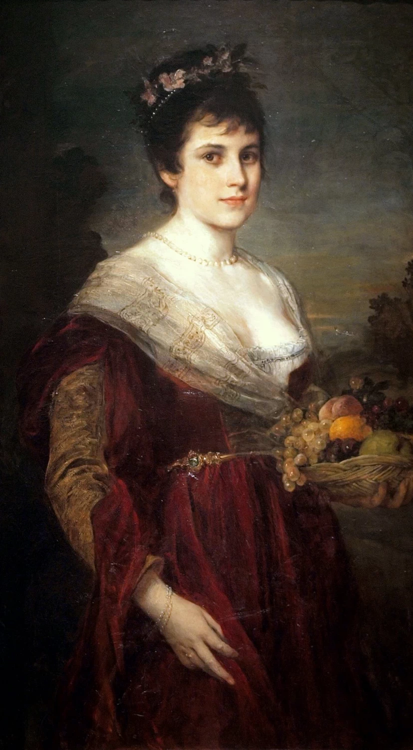Ritratto di giovane donna con cesto di frutta